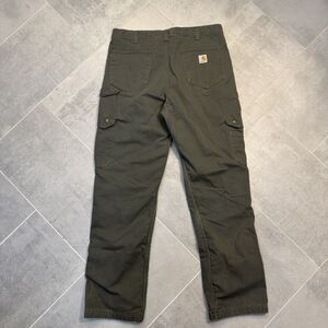 Carhartt Ripstop Cargo Work Pant Men’s 36x34 Green Flannel Lined 102287-316 VGUC